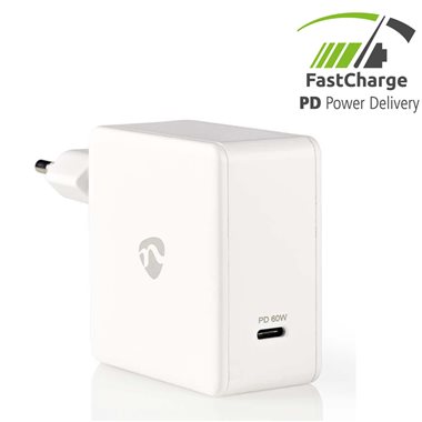 NEDIS Netzladegerät | Schnellladefunktion | PD3.0 60W | 1x 3.0 A | Anzahl der Ausgänge: 1 | USB-C™ | Kein Kabel im Lieferumfang enthalten | 60 W | Automatische Spannungswahl