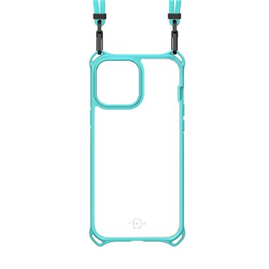 ITSKINS Apple iPhone 13 mini Drop-Protection Cover mit Kordel HYBRID SLING light blue and transparent