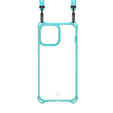 ITSKINS Apple iPhone 13 Pro Drop-Protection Cover mit Kordel HYBRID SLING light blue and transparent