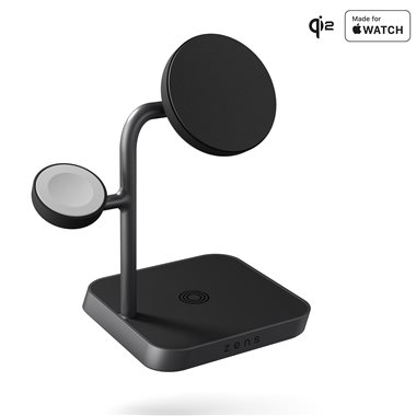 ZENS 3 in 1 Wireless Charger 1x 15W Qi2, 1x 5W Apple Watch, 1x 5W Qi inkl. Ladegerät