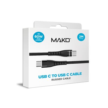 MAKO für alle Geräte mit USB-C USB-C 2.0 beidseitig, 2.0m 60W mit Nylon ummantelt, schwarz