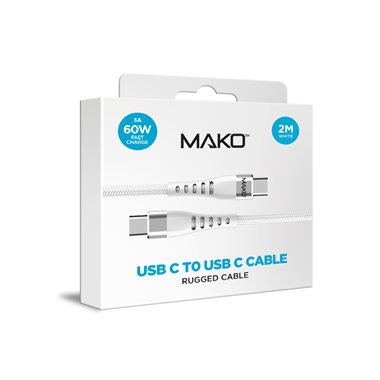 MAKO für alle Geräte mit USB-C USB-C 2.0 beidseitig, 2.0m 60W mit Nylon ummantelt, weiss