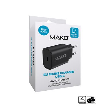 MAKO USB-Charger 100-240V 1x USB-C max. 25W Mako 25W Charger USB-C Black