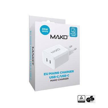 MAKO USB-Charger 100-240V 2x USB-C max. 35W Mako 35W Charger USB-C/USB-C White