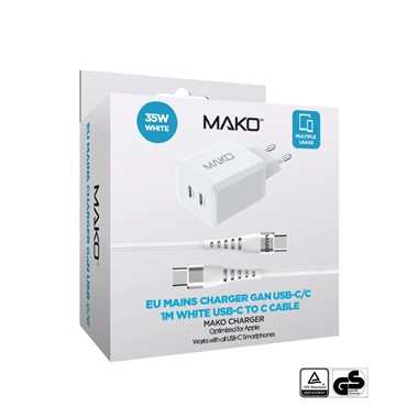 MAKO USB-C Bundle 2x USB-C Charger max. 35W + 60W Kabel 1m weiss Mako 35W Charger USB-C + USB-C/C Cable 60W 1m White